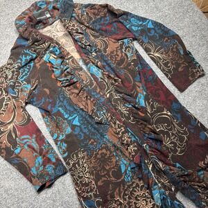 Antthony Originals Ruffle Front Cardigan Jacket Floral Boho Print Long Sleeve 2X